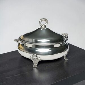 Poole Silver Co EPCA Silverplate Footed Round Covered Casserole Serving Dish 818